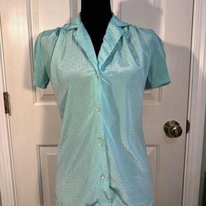 Vintage Stuart Lang Women's Blue and Green Blouse